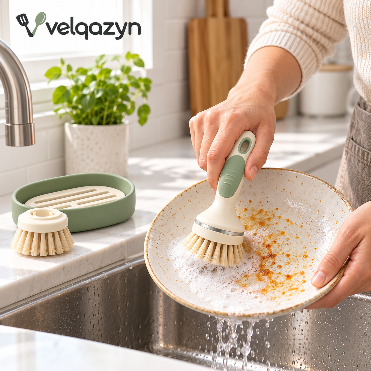 Velqazyn™ BrushNest Dish Brush & Stand